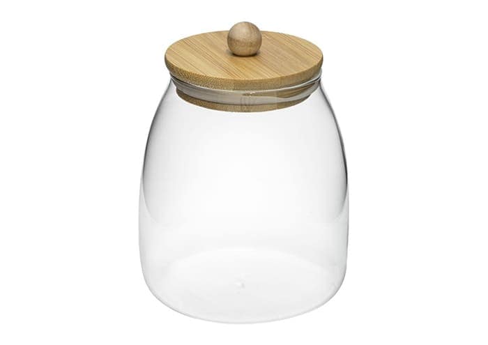 Immagine e commerce Barattolo vetro forma conica coperchio legno con guarnizione cm 11 h14