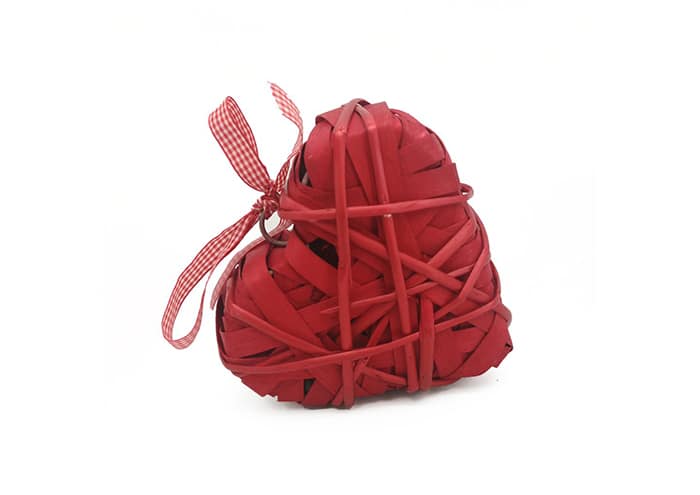 Immagine e commerce Cuore vimini rosso bordo spesso fiocco quadrettato cm 17x14 h9