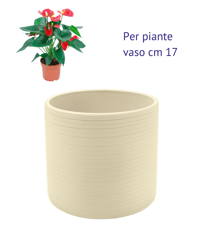 Vaso Ceramica forma cilindro decorazione righe per piante cm 17 avorio