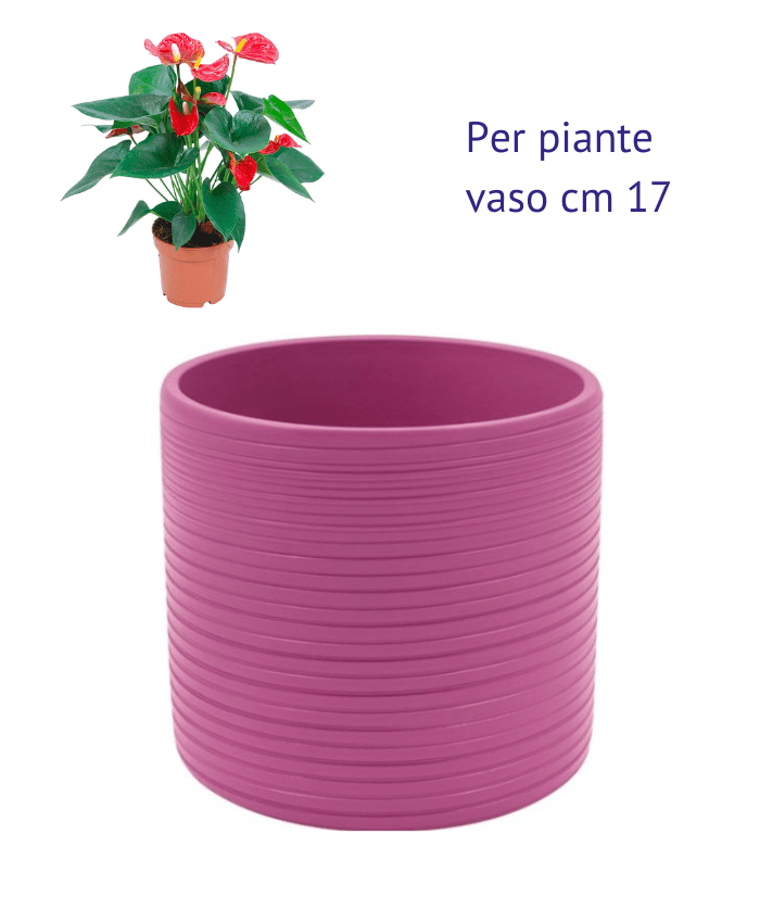 Vaso Ceramica forma cilindro decorazione righe per piante cm 17 fucsia