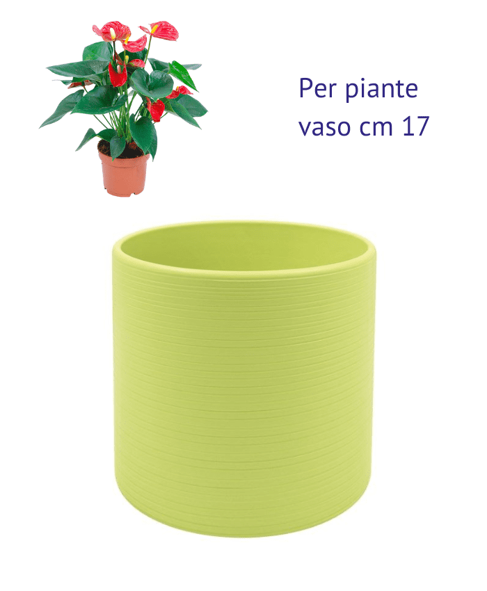 Vaso Ceramica forma cilindro decorazione righe per piante cm 17 verde