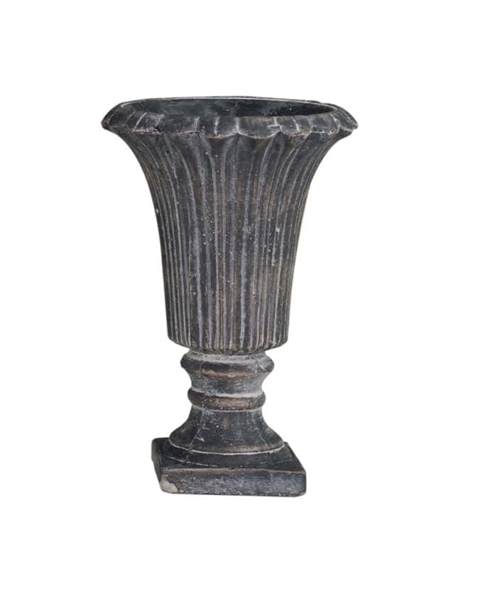 Immagine e commerce Vaso mediceo cemento scuro rigato piede quadro per centrotavola matrimonio cm 19 h27