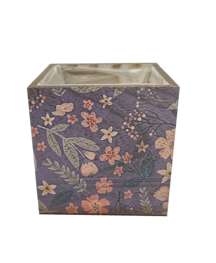 Immagine e commerce Cassetta legno portafiori quadrata blu decoro floreale cm 14x14 h14