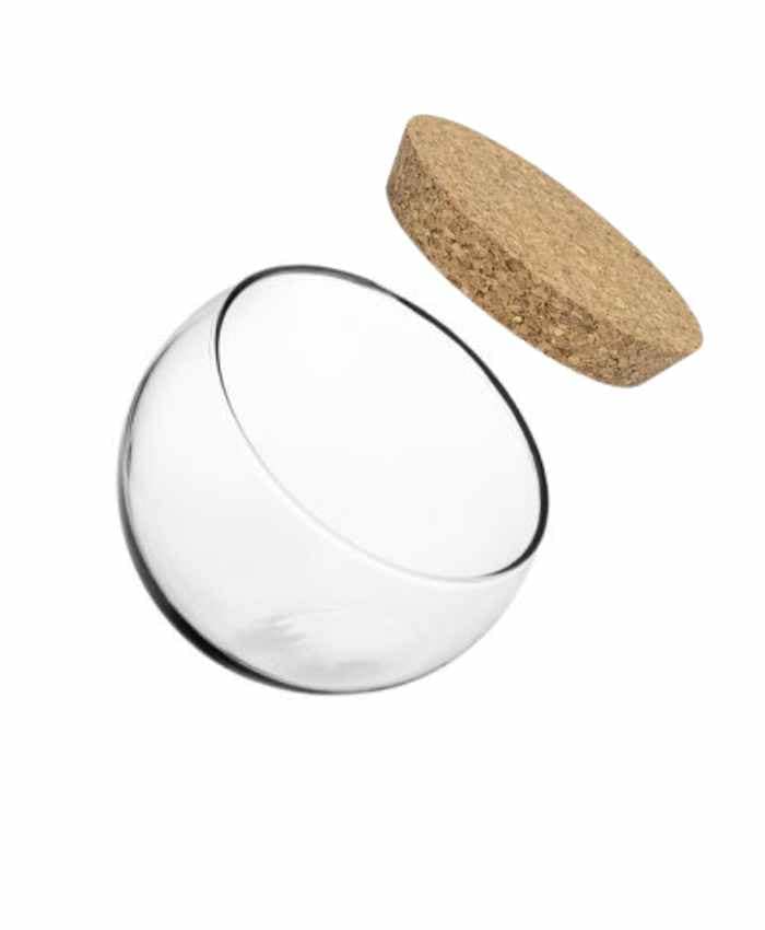 Immagine e commerce Porta confetti Sfera in vetro taglio obliquo con tappo sughero diametro 7 alta 7 cm