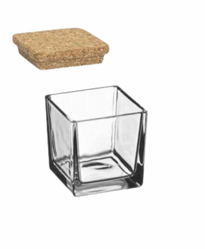 Immagine e commerce Porta confetti Cubo in vetro fondo spesso 6x6x6 con tappo sughero