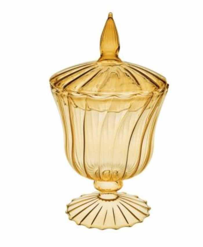 Immagine e commerce Bomboniera in vetro colorato sagomato con tappo alta 25 cm Ambra