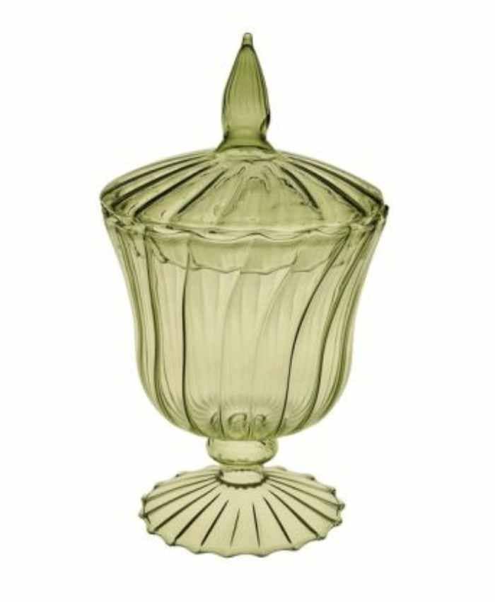 Immagine e commerce Bomboniera in vetro colorato sagomato con tappo alta 25 cm Oliva