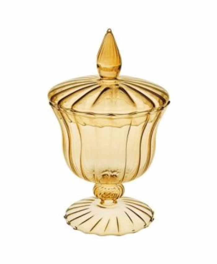 Immagine e commerce Bomboniera in vetro colorato sagomato con tappo alta 20 cm Ambra