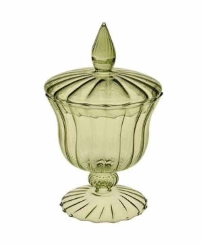 Immagine e commerce Bomboniera in vetro colorato sagomato con tappo alta 20 cm Oliva