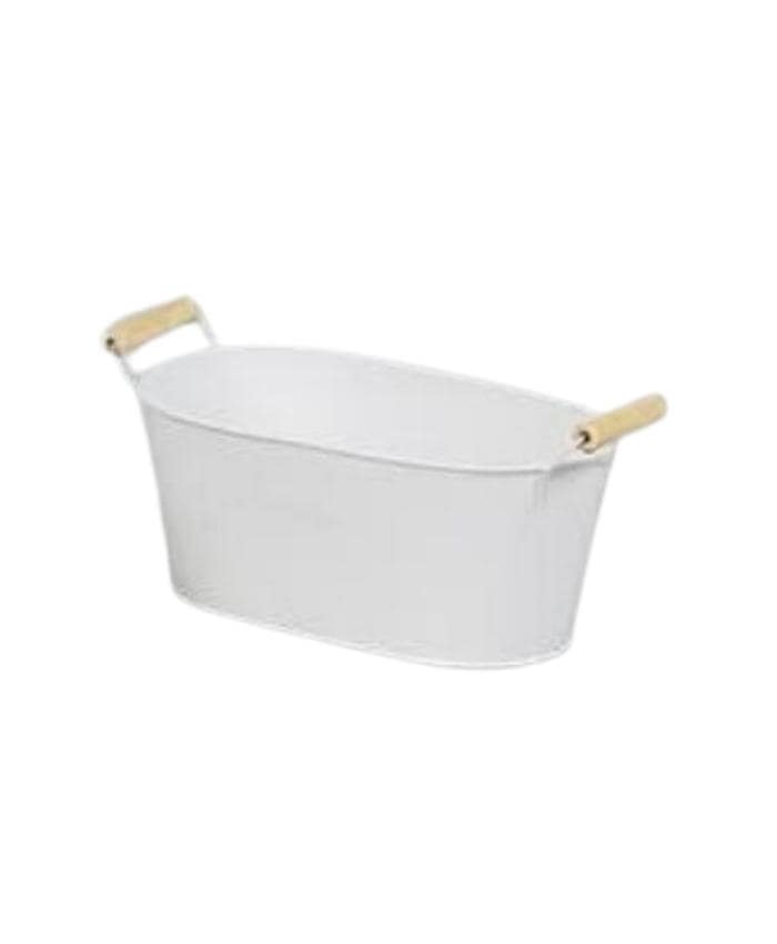 Immagine e commerce Porta vaso Ovale in Latta con manici Legno per 2 piante vaso 12 cm - colore bianco