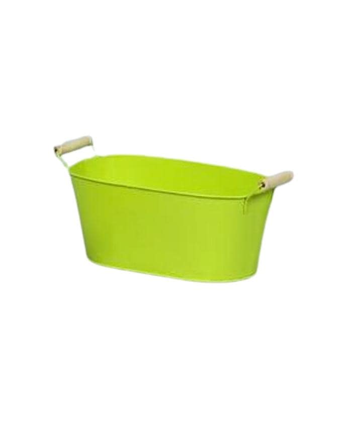 Immagine e commerce Porta vaso Ovale in Latta con manici Legno per 2 piante vaso 12 cm - colore verde mela