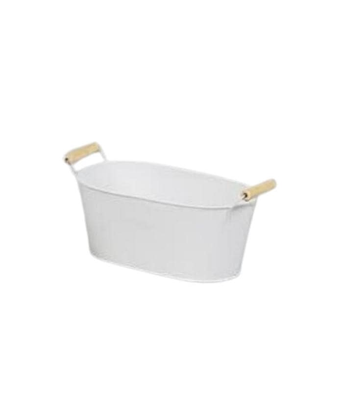 Immagine e commerce Porta vaso Ovale in Latta con manici Legno per 2 piante vaso 10 cm - colore bianco