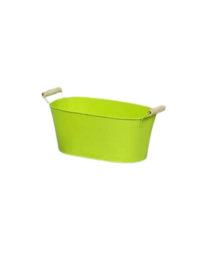 Immagine e commerce Porta vaso Ovale in Latta con manici Legno per 2 piante vaso 10 cm - colore verde mela
