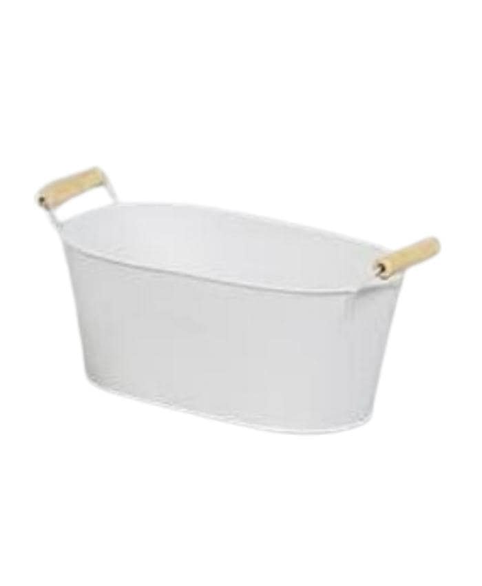 Immagine e commerce Porta vaso Ovale in Latta con manici Legno per 2 piante vaso 14 cm - colore bianco