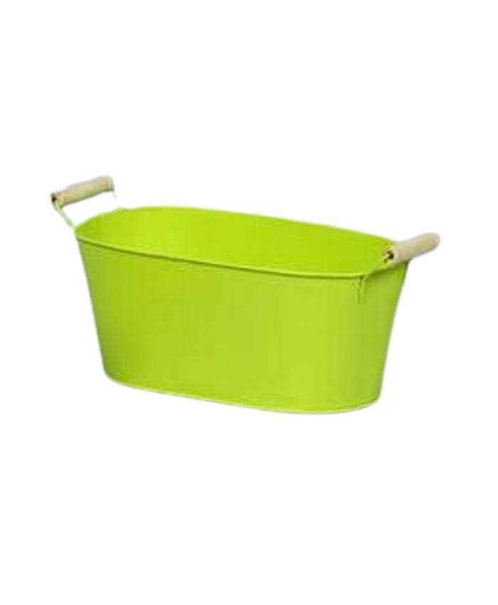 Immagine e commerce Porta vaso Ovale in Latta con manici Legno per 2 piante vaso 14 cm - colore verde mela