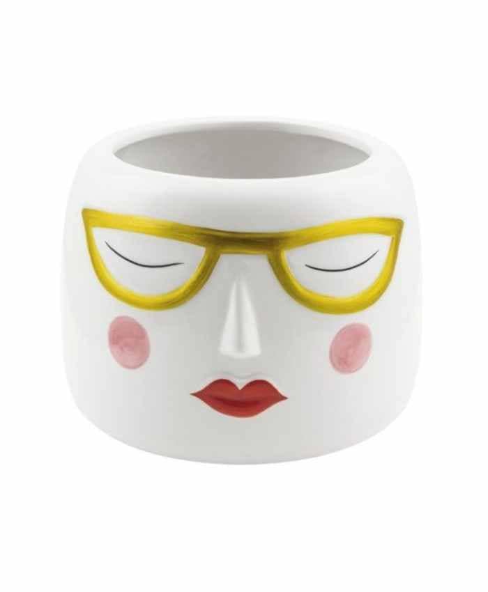 Immagine e commerce Portavaso in ceramica dipinto viso donna con occhiali diametro 14 cm Oro