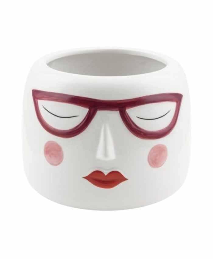 Immagine e commerce Portavaso in ceramica dipinto viso donna con occhiali diametro 14 cm Prugna