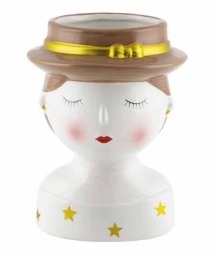 Immagine e commerce Portavaso busto in ceramica ragazza con cappello nastro oro alto 20 cm