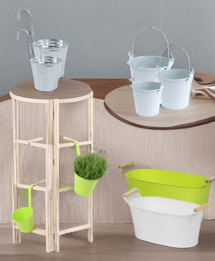 Immagine Pacchetto secchielli latta 3 modelli colori laccati e grezzo 146 pz