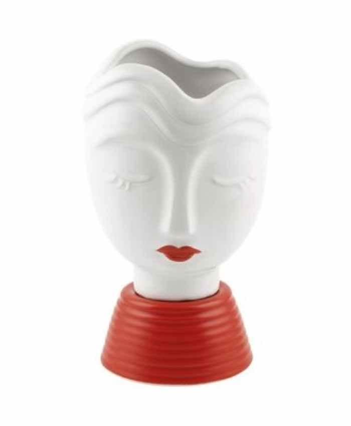 Immagine e commerce Busto ragazza in ceramica con rossetto in tono colore alto 24 cm-Rosso