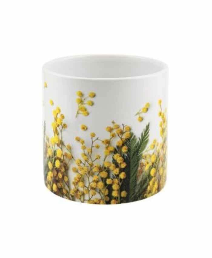 Immagine e commerce Porta vaso in ceramica cilindrico con decoro Ramo mimosa diametro 11 alto 11 cm