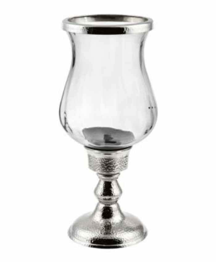 Immagine e commerce Portacandele vetro baccellato con base orlo in alluminio argentato cm 15 h33
