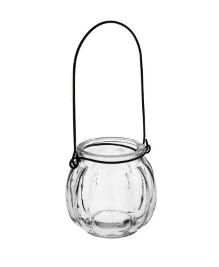 Immagine e commerce Portacandele in vetro riciclato forma sferica baccellata con gancio per appendere cm 8 h7