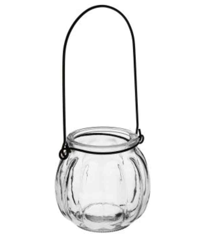 Immagine e commerce Portacandele in vetro riciclato forma sferica baccellata con gancio per appendere cm 10 h8