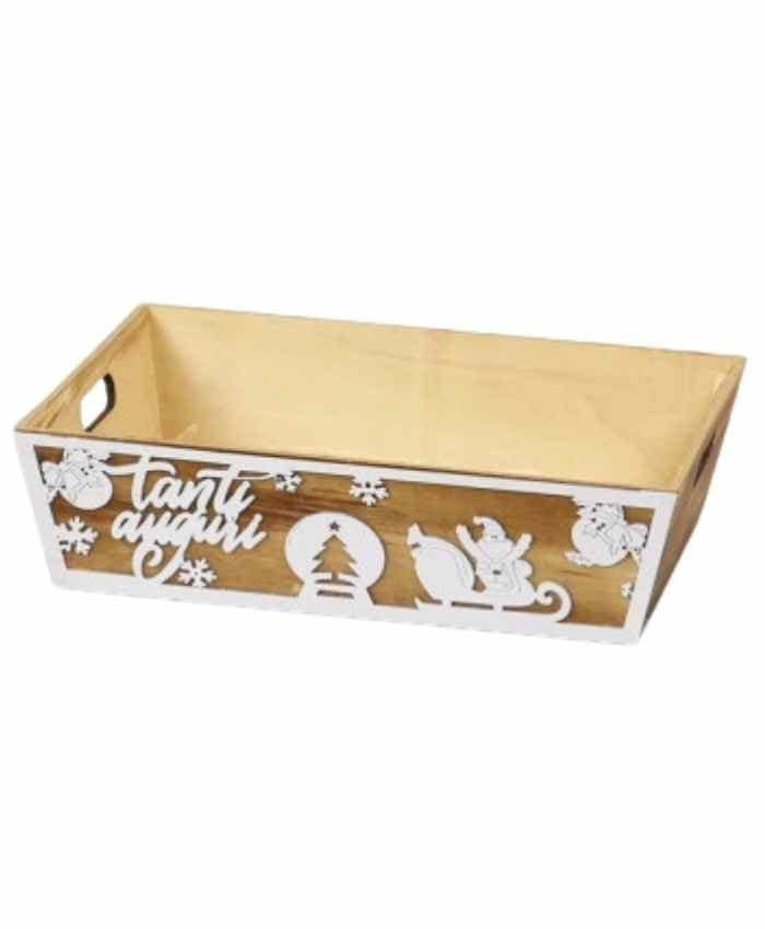 Immagine-e-commerce-Cesto per Confezioni Natalizie Vassoio rettangolare legno naturale decorato cm 45x35 h 12