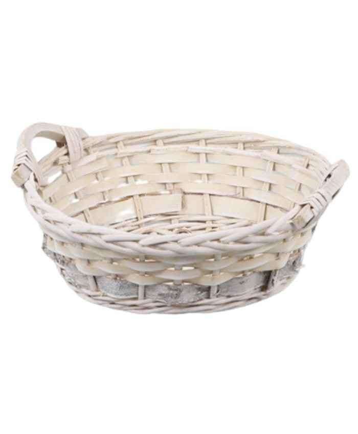 Immagine e commerce Cesto per confezioni natalizie tondo in vimini bianco e betulla diametro 42 cm