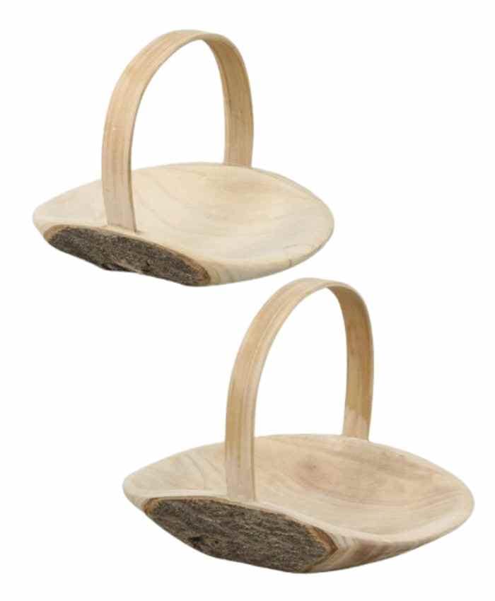 Cesto-per-Confezioni-natalizie-Set-2-Basi-in-Legno-corteccia-scavato-con-manico-cm-42x31-h-32-e-34x26-h-