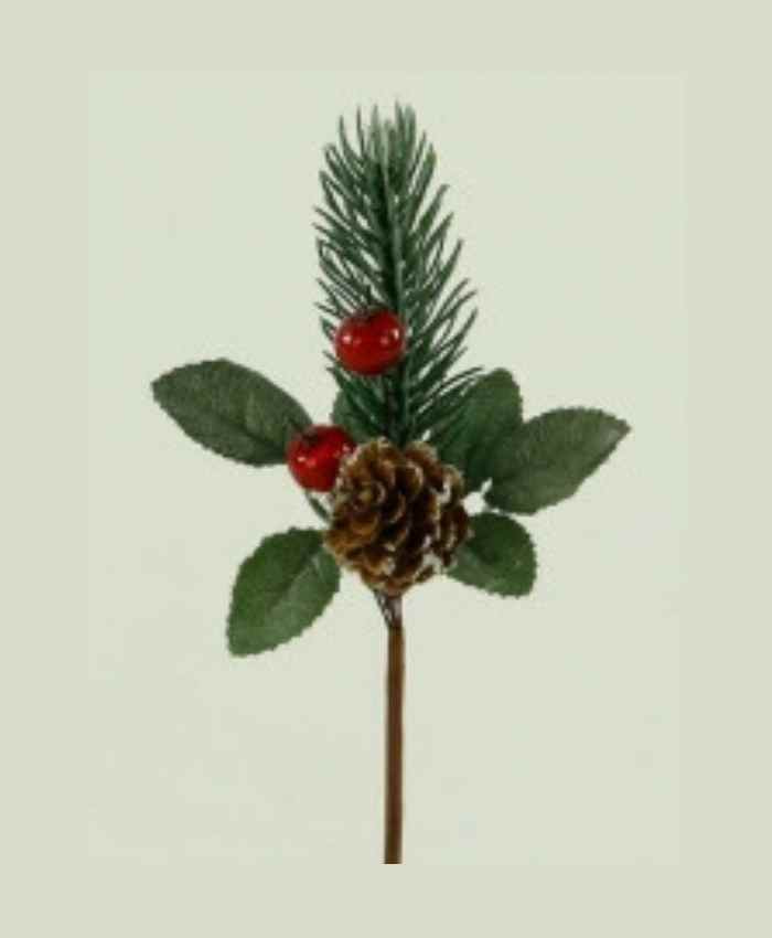 Immagine-e-commerce-Pick Natale mini chiudi pacco con foglie bacche e pigna cm 5x2 h 12