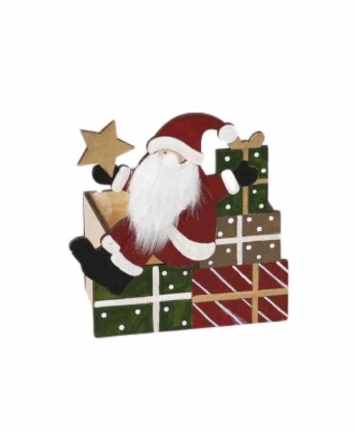 Immagine-e-commerce-Cesto confezione contenitore in legno sagoma Babbo Natale con Regali cm 15x8 h 16