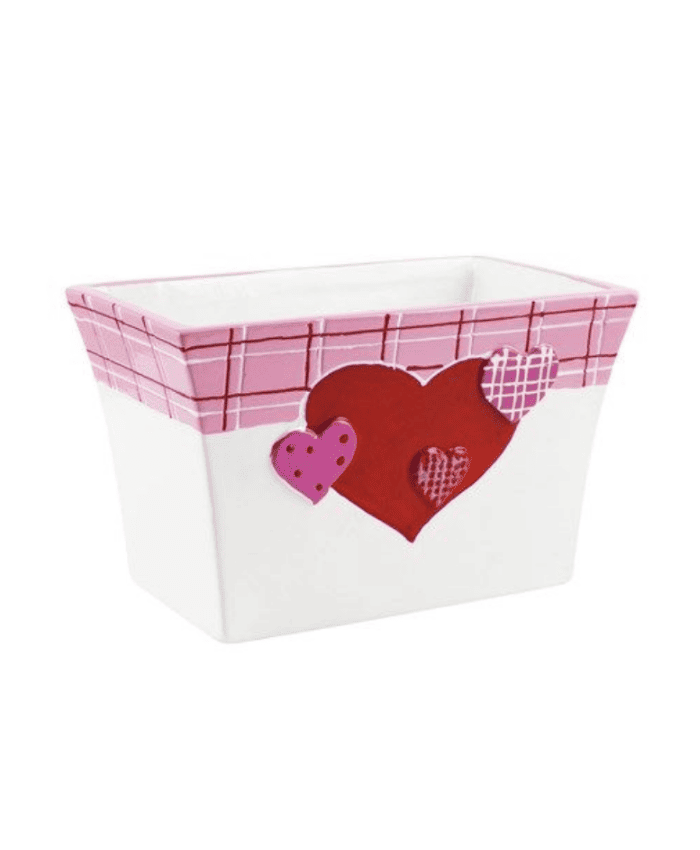 Immagine e commerce Vaso ceramica rettangolare bordo decorato e cuoricini cm 16x9 h10cm