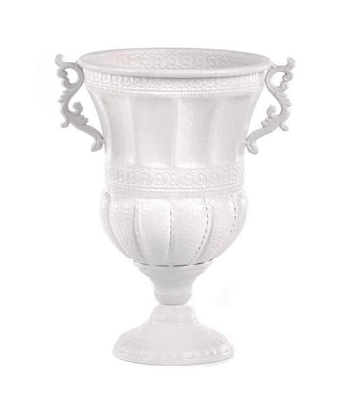Immagine e commerce Calice stile medici in metallo bianco baccellata scannelata manici arricciati alto 37 cm
