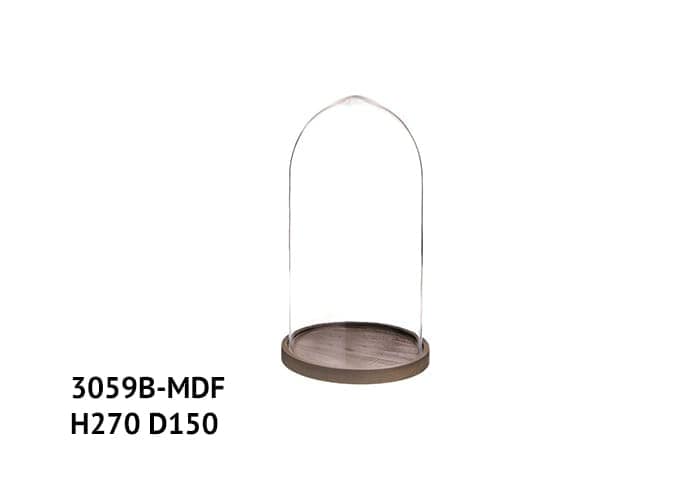 Camapana vetro con base mdf marrone alta 27 cm