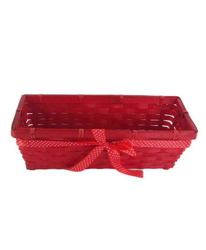 Cesto rettangolare bamboo rosso con fiocco cm 30x12 h10