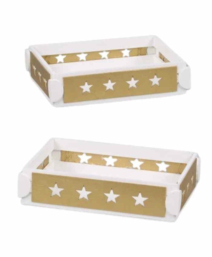 Immagine-e-commerce-Cesto confezionamento Set 2 cassettine legno Bianco con stelle cm 36x26 h 9 e 31x23 h 8