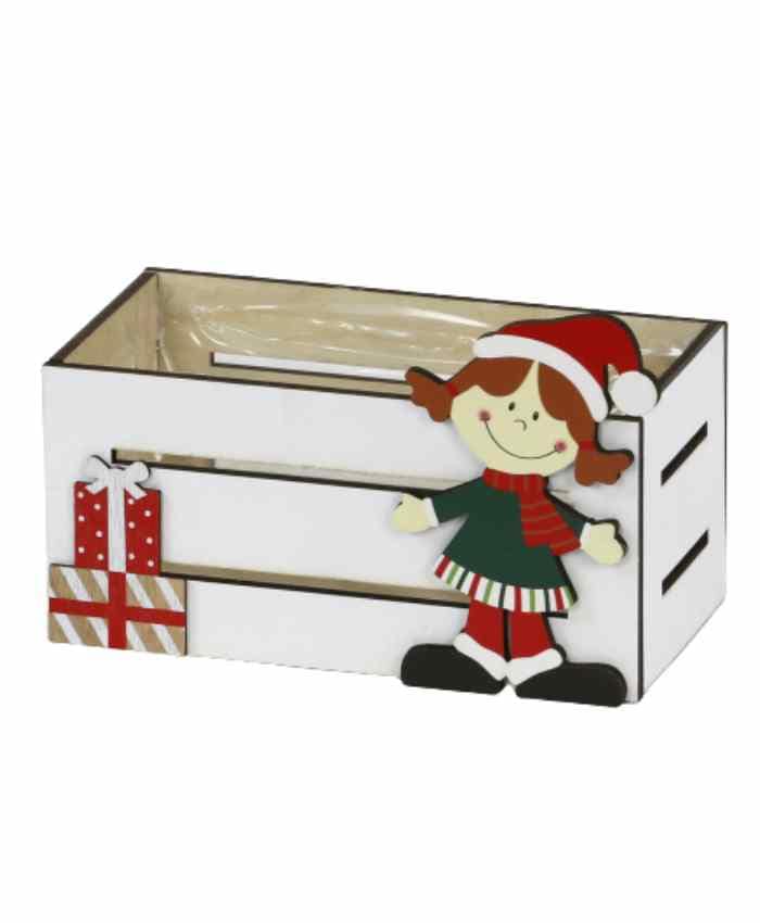 Immagine e commerce Cesto confezione in legno cassetta bianca con gnomo cm 22x11 h 10